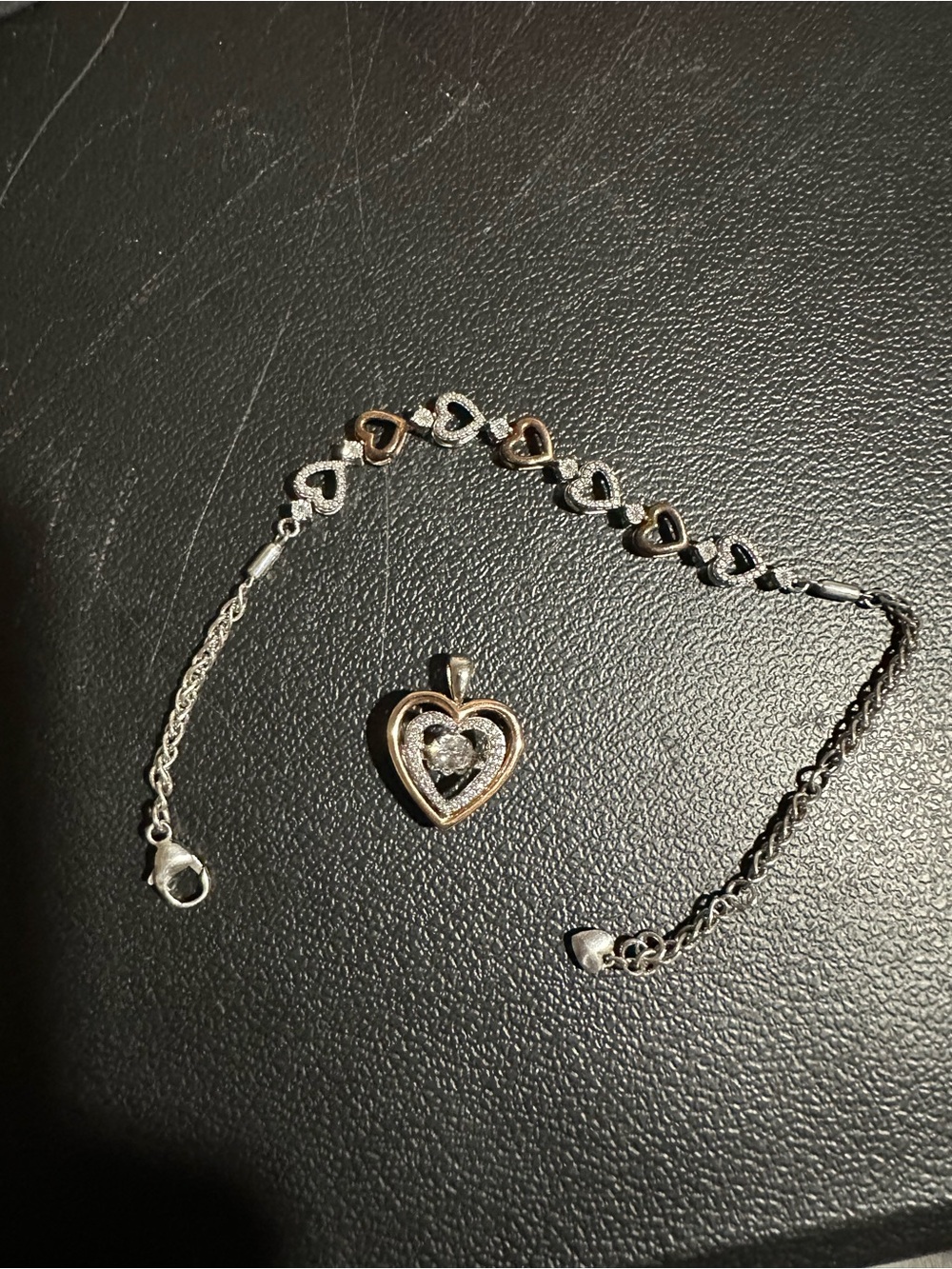 925 Sterling Silver Heart Pendant and Bracelet Set in Silver and rose
Gold-Tone